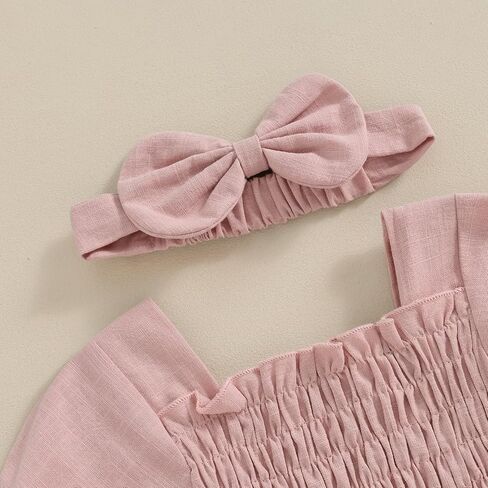 Infant Baby Girls Romper Ruffle Sleeve Pleated Smocked Bubble One Piece Ruched Jumpsuit Boho Summer Bodysuit in Saudi Arabia