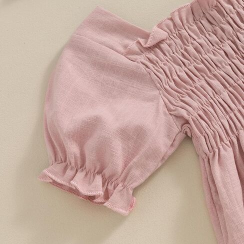 Infant Baby Girls Romper Ruffle Sleeve Pleated Smocked Bubble One Piece Ruched Jumpsuit Boho Summer Bodysuit in Saudi Arabia