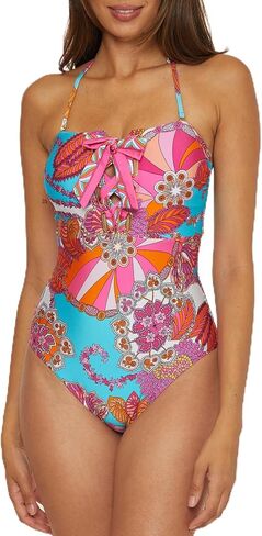 Trina Turk Women's Standard Meilani Bandeau One Piece Swimsuit, Floral Print, Adjustable, Tie Back, Bathing Suits in Saudi Arabia