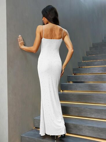 Women Sparkly Dress Long Slim fit mesh Straps Dress saprkly Dress Backless Fishtail Party Dress Sleeveless Dress in Saudi Arabia