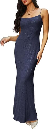 Women Sparkly Dress Long Slim fit mesh Straps Dress saprkly Dress Backless Fishtail Party Dress Sleeveless Dress in Saudi Arabia