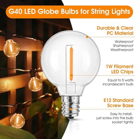 مصابيح إضاءة بديلة Mlambert G40 LED لأضواء السلسلة، مصابيح مقاومة للكسر بقاعدة E12 قابلة للتعتيم، 1 وات تساوي 5 وات، أبيض محايد 4000 ك، 25 حزمة، وليست شمسية in Kuwait