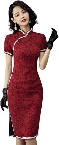Vintage Cheongsam Costume Traditional Mandarin Collar Side Slit Slim Fit Chinese New Year Party Maxi Midi Dress in Saudi Arabia