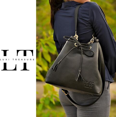 LUXI TREASURE Genuine Leather crossbody purses for women | Black | 12 INCH | Full grain leather | Women Messenger | Ladies Handbag | Shoulder Purse in Saudi Arabia