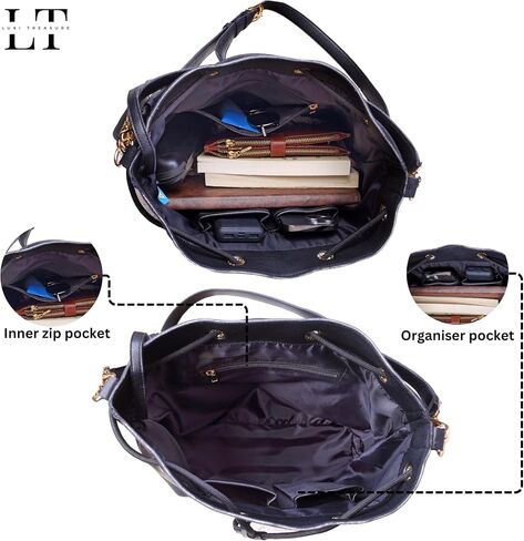 LUXI TREASURE Genuine Leather crossbody purses for women | Black | 12 INCH | Full grain leather | Women Messenger | Ladies Handbag | Shoulder Purse in Saudi Arabia