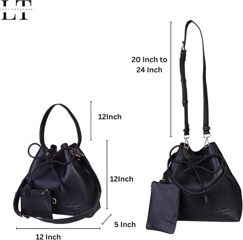 LUXI TREASURE Genuine Leather crossbody purses for women | Black | 12 INCH | Full grain leather | Women Messenger | Ladies Handbag | Shoulder Purse in Saudi Arabia