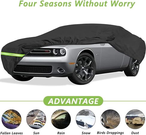 أغطية سيارة مقاومة للماء لأغطية سيارة دودج تشالنجر 2008-2019 210D (R/T، SRT، T/A، SXT، Hellcat) تناسب العملاء 100% حزام مقاوم للماء وسحاب باب مزدوج يصل إلى 202 بوصة طول in Kuwait