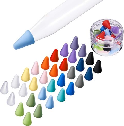 16 Colors Silicone Nibs Tips Cover Compatible with Apple Pencil 1st and 2nd Generation, Silicone Nibs Caps Slim Lightweight Thin Protective Case Noiseless Drawing Fit iPad Pencil (32 Pack) in Saudi Arabia