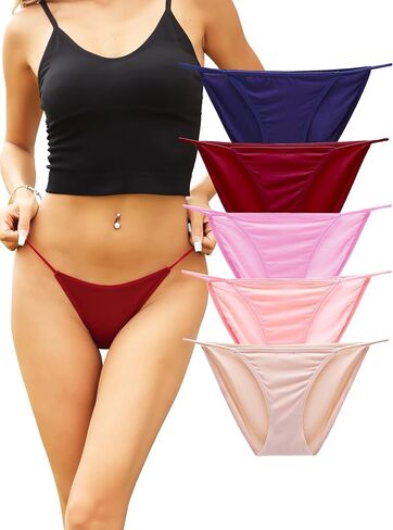 DingLu 5 Pack Women's String Bikini Panties Low Rise Underwear High Cut Stretch Cheeky Panties in Saudi Arabia
