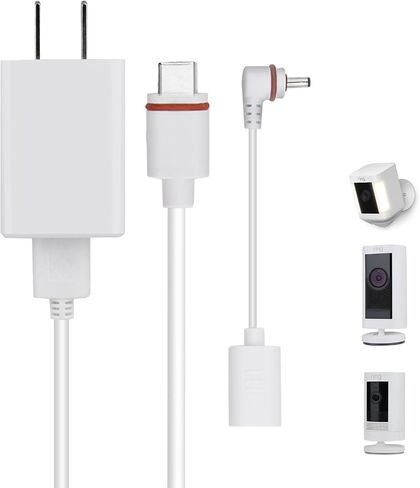 Charger Cable for Ring Camera Battery, Compatible with Ring Stick Up Cam, Ring Spotlight Cam Plus/Pro Battery, Including USB C Plug Adapter to Ring Barrel DC Plug Adapter, 16Ft/5m Power Cord in Saudi Arabia