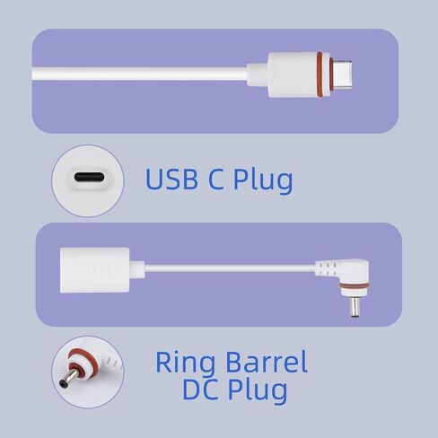 Charger Cable for Ring Camera Battery, Compatible with Ring Stick Up Cam, Ring Spotlight Cam Plus/Pro Battery, Including USB C Plug Adapter to Ring Barrel DC Plug Adapter, 16Ft/5m Power Cord in Saudi Arabia