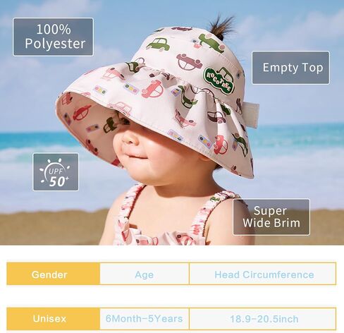 قبعة شمس للأطفال بعامل حماية من الأشعة فوق البنفسجية 50+ للحماية من أشعة الشمس فوق البنفسجية قابلة للطي للأطفال الصغار للأولاد والبنات من عمر 6M-5Y in Kuwait