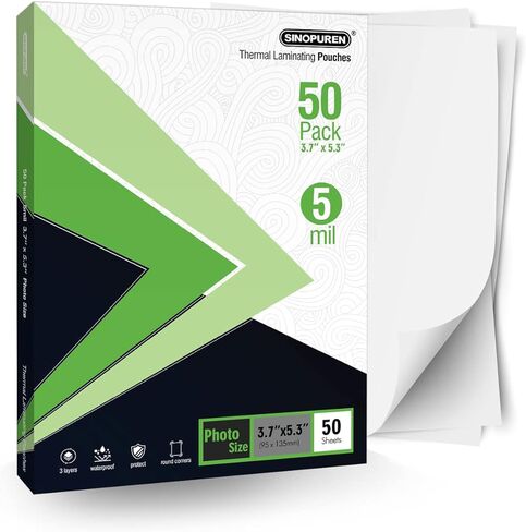 أكياس تغليف حرارية لآلة التغليف، ورقة تغليف سينوبورين، سمك 5 مل، 3.7 × 5.3 بوصة، 50 عبوة، شفافة in Kuwait