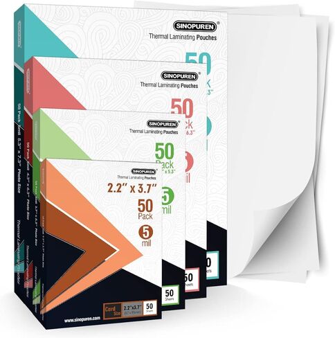 أكياس تغليف حرارية لآلة التغليف، ورقة تغليف سينوبورين، سمك 5 مل، 3.7 × 5.3 بوصة، 50 عبوة، شفافة in Kuwait