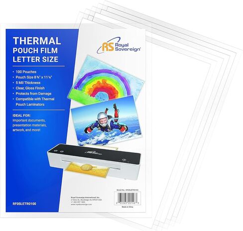 أكياس تغليف حرارية من Royal Sovereign، 5 مل، مقاس Letter 11.25 بوصة × 8.75 بوصة، لامعة شفافة، 100 كيس (RF05LETR0100) in Kuwait