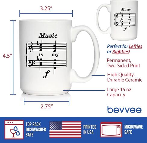 Bevvee Music Is My Forte Ceramic Coffee Mug for Musicians - 11 oz in Saudi Arabia