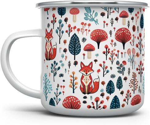 كوب Woodland Fox Coffee Tea Hot Chocolate Campfire، كوب تخييم طبيعي لفطر الغابة (12oz) in Kuwait