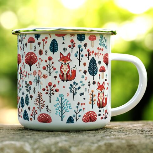 كوب Woodland Fox Coffee Tea Hot Chocolate Campfire، كوب تخييم طبيعي لفطر الغابة (12oz) in Kuwait