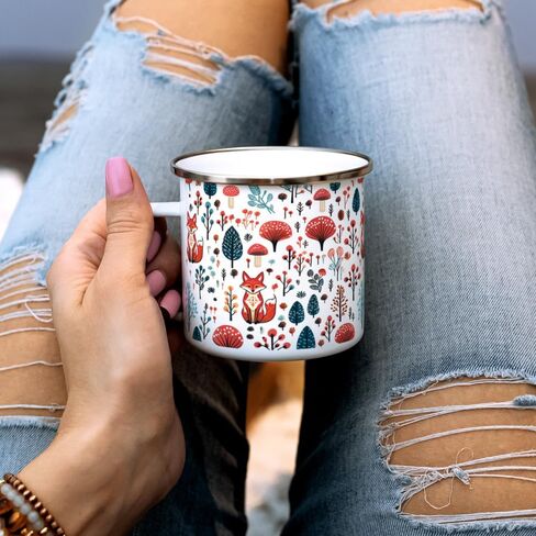 كوب Woodland Fox Coffee Tea Hot Chocolate Campfire، كوب تخييم طبيعي لفطر الغابة (12oz) in Kuwait