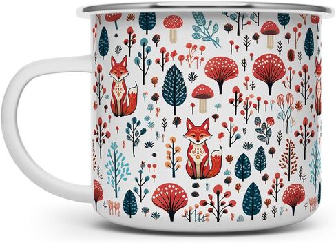 كوب Woodland Fox Coffee Tea Hot Chocolate Campfire، كوب تخييم طبيعي لفطر الغابة (12oz) in Kuwait
