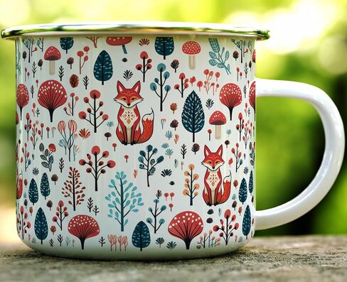 كوب Woodland Fox Coffee Tea Hot Chocolate Campfire، كوب تخييم طبيعي لفطر الغابة (12oz) in Kuwait