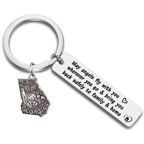 May Angels Fly with You US State Map Keychain Sweet Going Away Gift for Family Members and Lovers