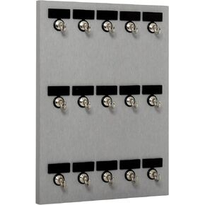 Key Rack, Keystand # 15MSE, 15 Bolted Metal Hooks with Extra Space and Customize Nameplate for Key Chains with Remote Control and Hidden Wall Hangers (Made in USA)
