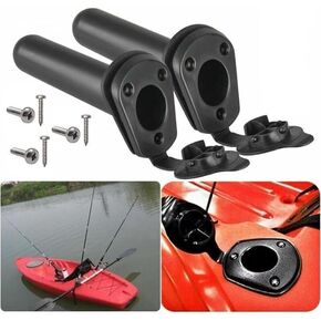 2 x Flush Mount Rod Holders for Kayaks, Canoes and Boats Includes Cap, Gasket and Stainless Steel Screws