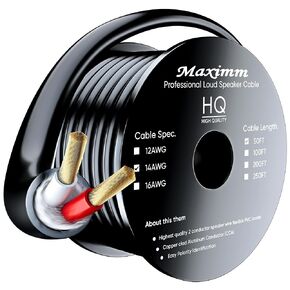Maximm in Wall Speaker Wire - 50 Feet, Black - 12AWG CL3 Rated 2-Conductor Wire 12/2 (Copper Clad Aluminum)