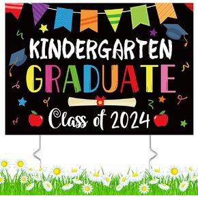 Kindergarten Grad Yard Sign Class of 2024 Preschool Graduate Lawn Sign with Stake School Congrats Graduation Decorations Colorful Graduation Party Favors Supplies Outdoor Photo Booth Props for Kids