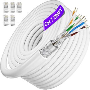 كابل إيثرنت Cat 7 بطول 200 قدم، كابل إيثرنت داخلي خارجي محمي SFTP، كابل إيثرنت عالي السرعة Cat7 عالي السرعة 10 جيجا بايت في الثانية 600 ميجا هرتز، كابل شبكة RJ45 LAN مقاوم للأشعة فوق البنفسجية لجهاز توجيه المودم PS4/5 in Kuwait