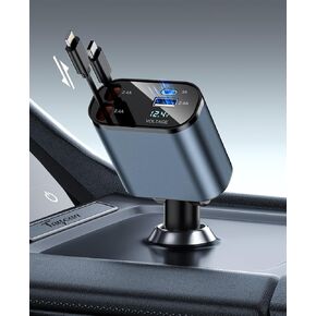 شاحن سيارة قابل للسحب مع 100 وات، شاحن سيارة سريع 4 في 1 لمحول شاحن هاتف iPhone للسيارة مع كابلات قابلة للسحب ومنفذي شحن شاحن قابل للسحب لهاتف iPhone 15/14/13/12 وGalaxy وPixel in Kuwait