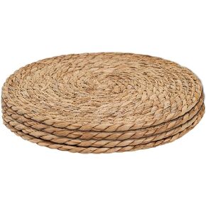 Defined Deco Woven Placemats Set of 10,12" Round Rattan Placemats,Natural Hand-Woven Water Hyacinth Placemats,Farmhouse Weave Place Mats,Rustic Braided Wicker Table Mats for Dining Table,Home,Wedding.