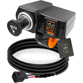 Motorcycle Dual USB Charger Fit for Honda CRF300L CRF250L 2017-2022, Waterproof Motorcycle Phone Charger with Cigarette Lighter and Voltage Display