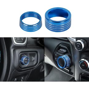 Voodonala for Dodge RAM Aluminum Headlight Headlamp & Gear Shift Shifter Shift Lever Selector Knob Switch Adjustment Knob Cover for 2018-2024 Dodge RAM Interior Accessorie Blue 2pc