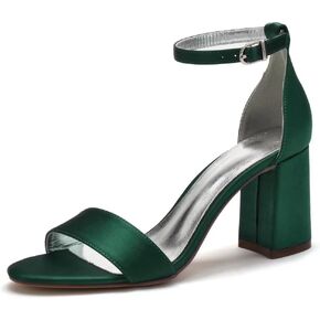Block Heel Wedding Sandals Shoes for Bride Open Toe Satin Prom Evening Formal Party Sandal Heels 1151-1