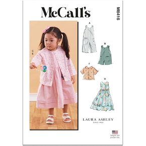 McCall's Toddlers' Romper, Dresses, Jacket and Shirt Sewing Pattern Kit by Laura Ashley, Design Code M8416, Sizes 1-2-3-4, Multicolor