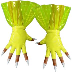 Women Faux Leather Half Finger Gloves Over Wrist 11-inch PU Fingerless Gloves for Motorcycle Driving Halloween Party