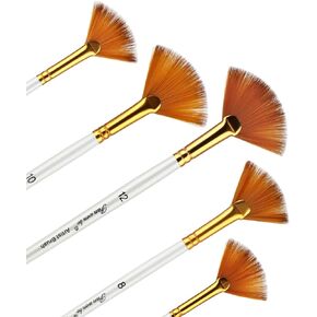 5 Pcs Fan Paint Brush Set, Watercolor Paint Brushes with Long Wood Handles Anti-Shedding Nylon Hair Painting Brush for Acrylic Painting, Oil Watercolor Painting