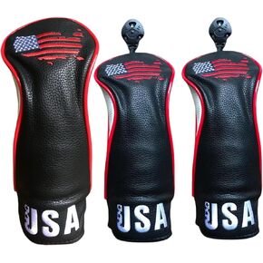Golf Club Covers - 3 Pack Golf Club Head Covers for Driver and Woods - USA Flag Driver Headcover 3 Wood Headcover Fairway Wood Cover