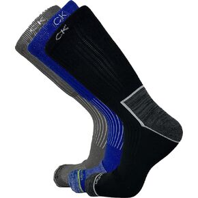 Calvin Klein Men's Microfiber Stretch Zone Cushion Crew Socks - 3 Pack (One Size, Blue Assorted)