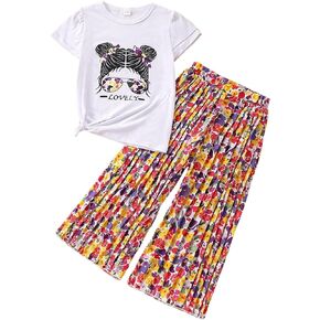 Kid Toddler Girl Clothes Figure Graphic Short-sleeve Top + Leopard Print Pants 2 Piece Summer Outfits Set
