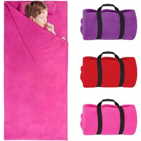 3 Pcs Kids Nap Mat Toddlers Roll up Napping Blanket with Attached Pillow and Elastic Strap Soft Fleece Cot Blanket for Preschool Daycare Kid Fits Most Mats 51.18 x 50 Inch, Red Purple Pink in Saudi Arabia