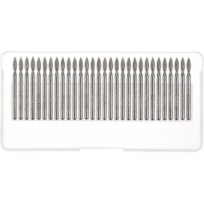 30pcs Diamond Grinding Burrs Carving Bits 3mm Flame Shape Head Mounted Point 1/8 Shank for Rotary Tool