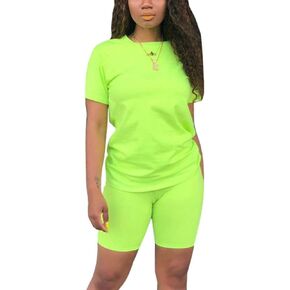 WUSENST Women's 2 Piece Sports Outfit Tracksuit Casual T-Shirt Bodycon Short Pants Set