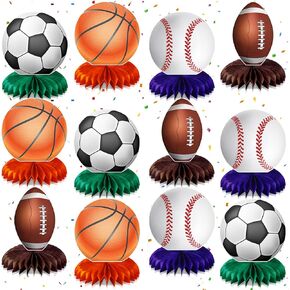 12pcs Sports Themed Birthday Party Decorations Sports Table Honeycomb Centerpieces Baseball Soccer Football Basketball Table Centerpieces Sports Themed Table Toppers Birthday Party Supplies for Boys
