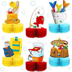 Sumind 6 Pieces Gone Fishing Party Supplies Fishing Centerpieces Birthday Party Supplies 3D Fishing Decorations Paper Signs for Summer Little Fisherman Table Baby Shower Wedding Pool Party