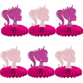 Rsstarxi 6 Pieces Hot Pink Girl Happy Birthday Honeycomb Centerpieces Glitter Princess Theme Party Table Toppers Decorations for Wedding Engagement Bridal Shower Girls Birthday Party Cake Decorations in Saudi Arabia