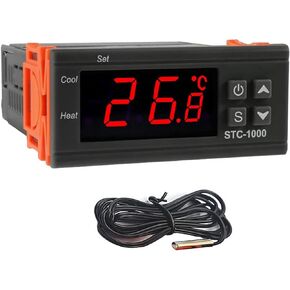 STC-1000 Digital Temperature Controller,AC 10A 110V-220V Digital LED Temperature Controller Heating Cooling Centigrade Thermostat 2 Relays Output with NTC Sensor Probe (1 Pack)
