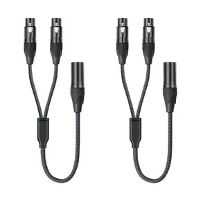 2Feet XLR Male to Dual Female y Splitter Adapter,XLR Y Splitter Cable 1 Male 2 Female,3Pin-XLR Combiner Y Cord Balanced Microphone Adaptor Patch Cable-2Pack